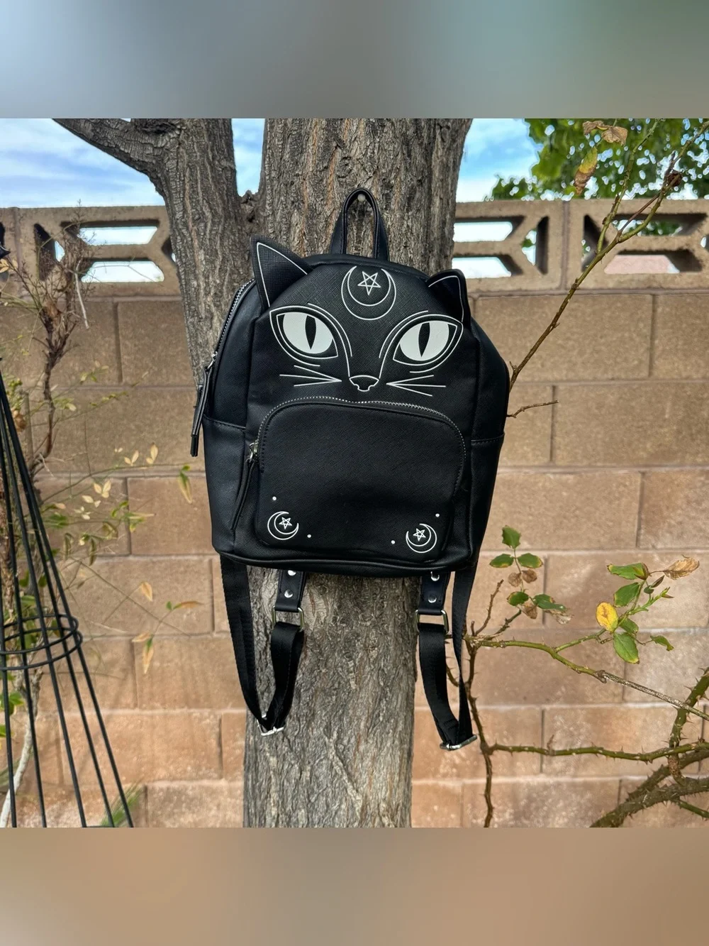 Black Kitty Cat Ears Witchy Goth Alternative Halloween Black Mini Backpack